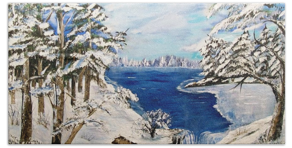 Lake Bath Towel featuring the painting Blanket of Ice by Sharon Duguay
