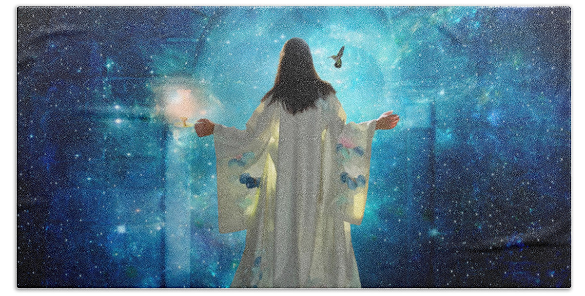 Heavens Door Kingdom Of Heaven Bride Of Christ Revelation Bath Towel featuring the digital art Heavens Door by Dolores Develde