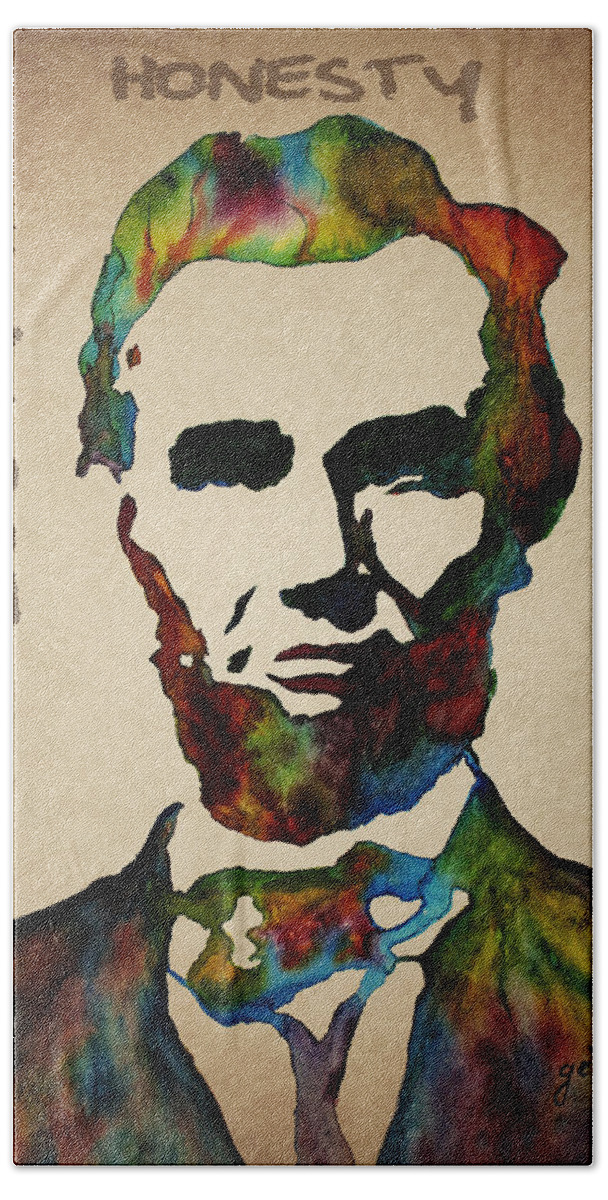 Abraham Lincoln Bath Towel featuring the painting Leader Qualities Abraham Lincoln by Georgeta Blanaru