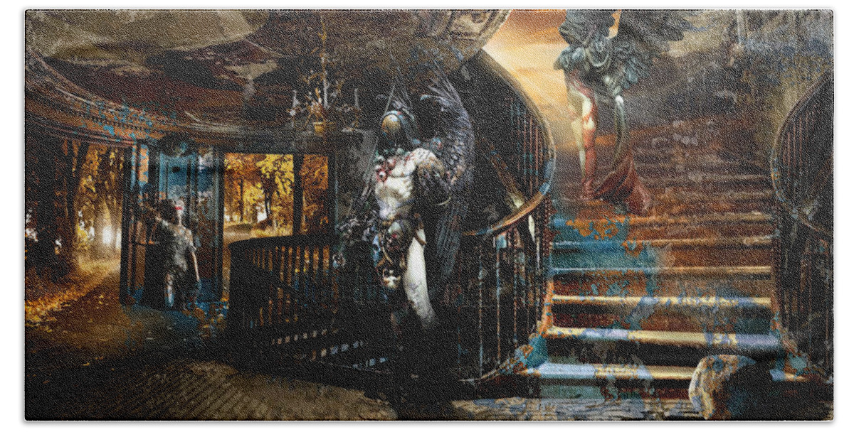 Angel Grim Reaper Femida Bath Towel featuring the digital art Stairway to Heaven vs. Stairwell to Hell by George Grie