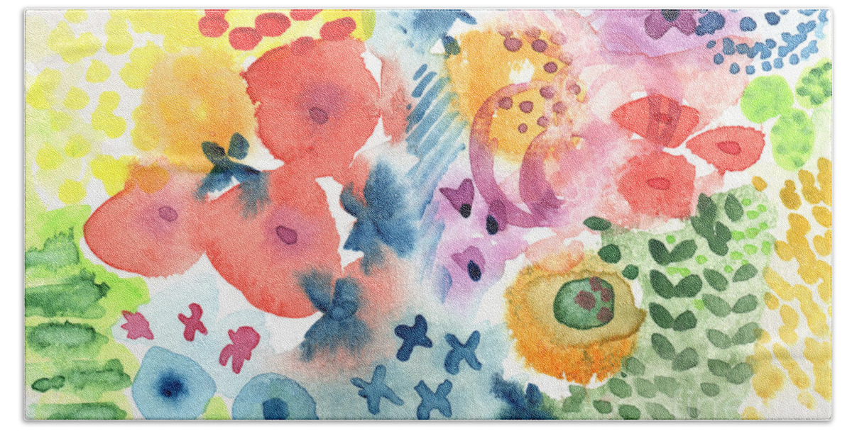 Watercolor Bath Sheet featuring the painting Watercolor Garden #1 by Linda Woods
