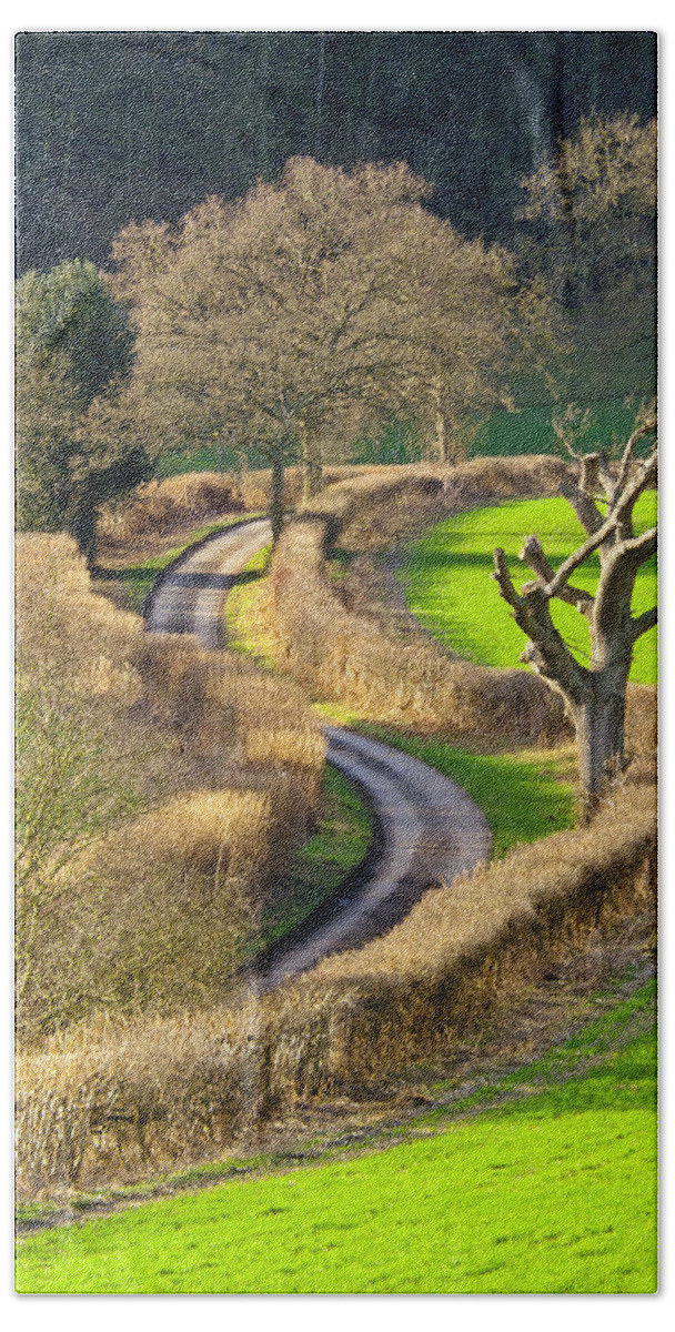 Fields Hand Towel featuring the photograph Winding Country Lane by Tony Murtagh