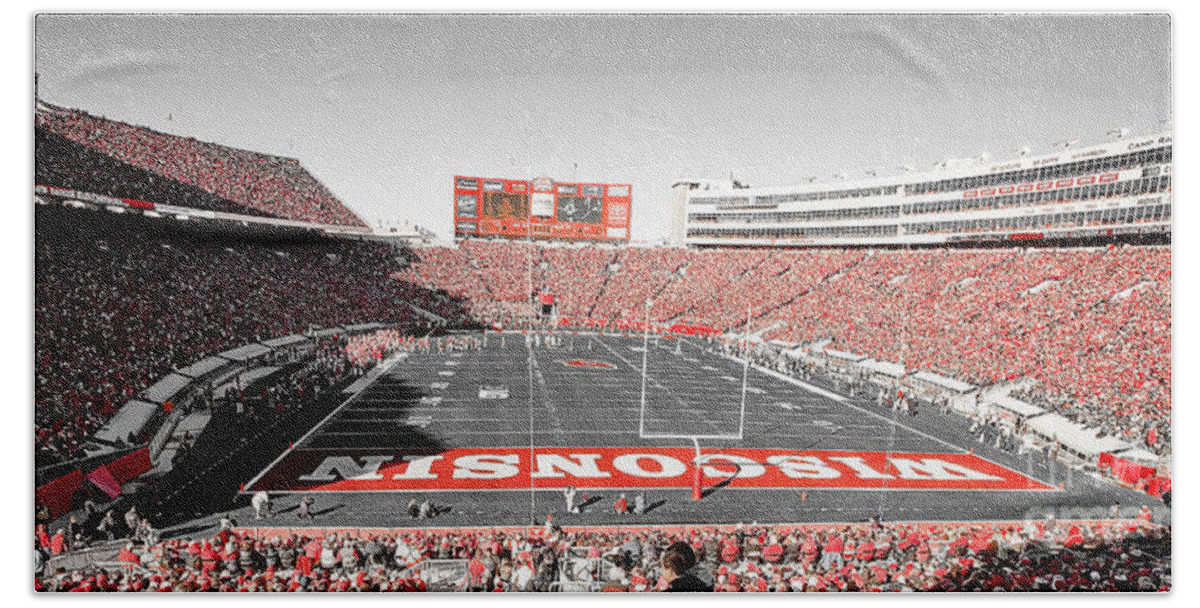 Camp Hand Towel featuring the photograph 0813 Camp Randall Stadium Panorama by Steve Sturgill