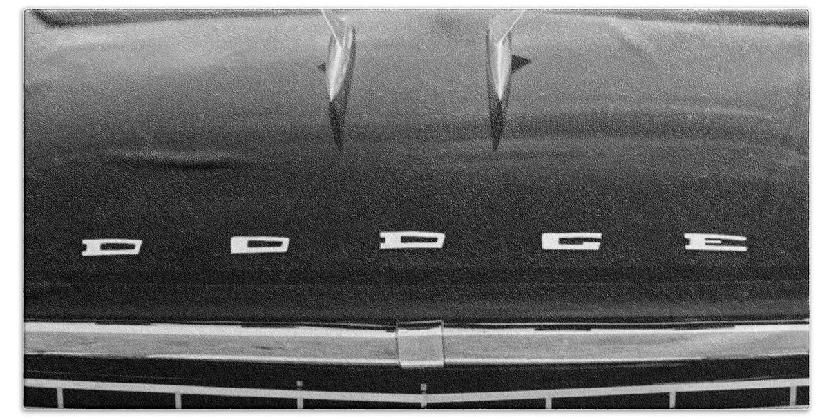 1958 Dodge Coronet Super D-500 Convertible Hood Ornament Bath Towel featuring the photograph 1958 Dodge Coronet Super D-500 Convertible Hood Ornament by Jill Reger