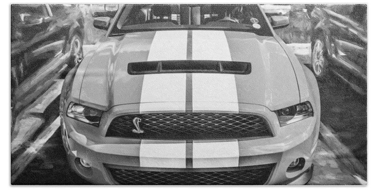 Ford Mustang Bath Towel featuring the photograph 2010 Ford Shelby Mustang GT500 Painted BW #1 by Rich Franco