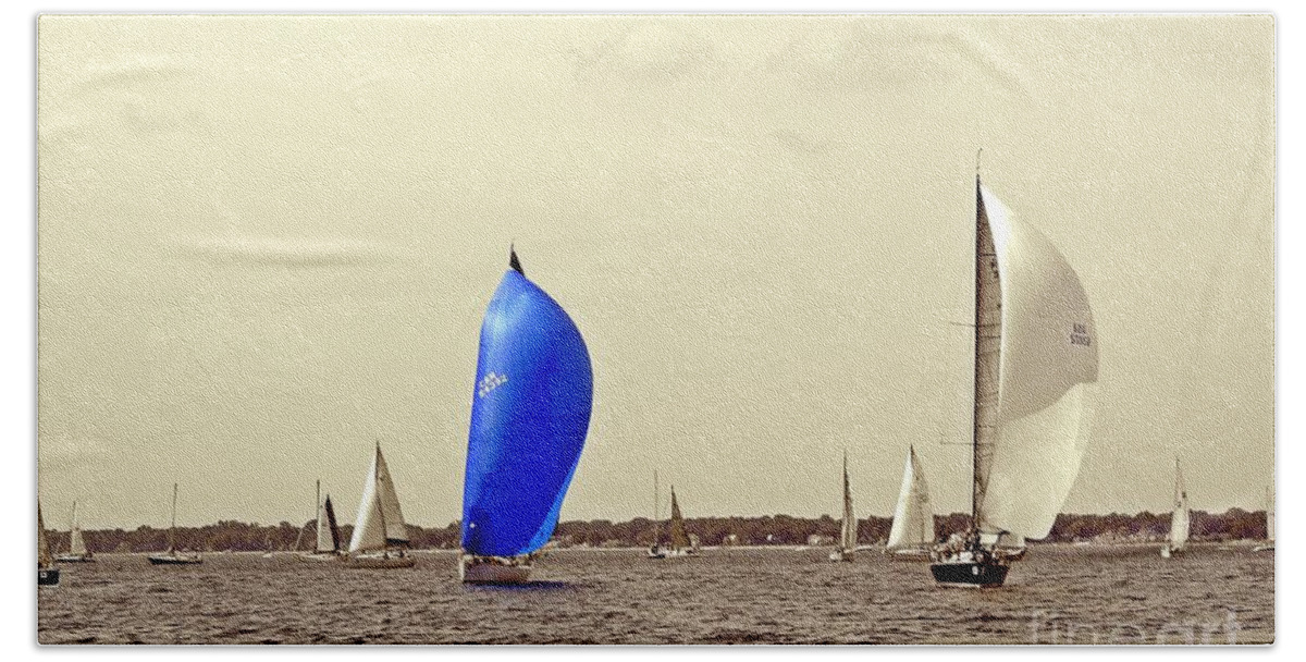 2014 Bells Beer Bayview Mackinac Sailboat Race Bath Sheet featuring the photograph To Life by Randy J Heath