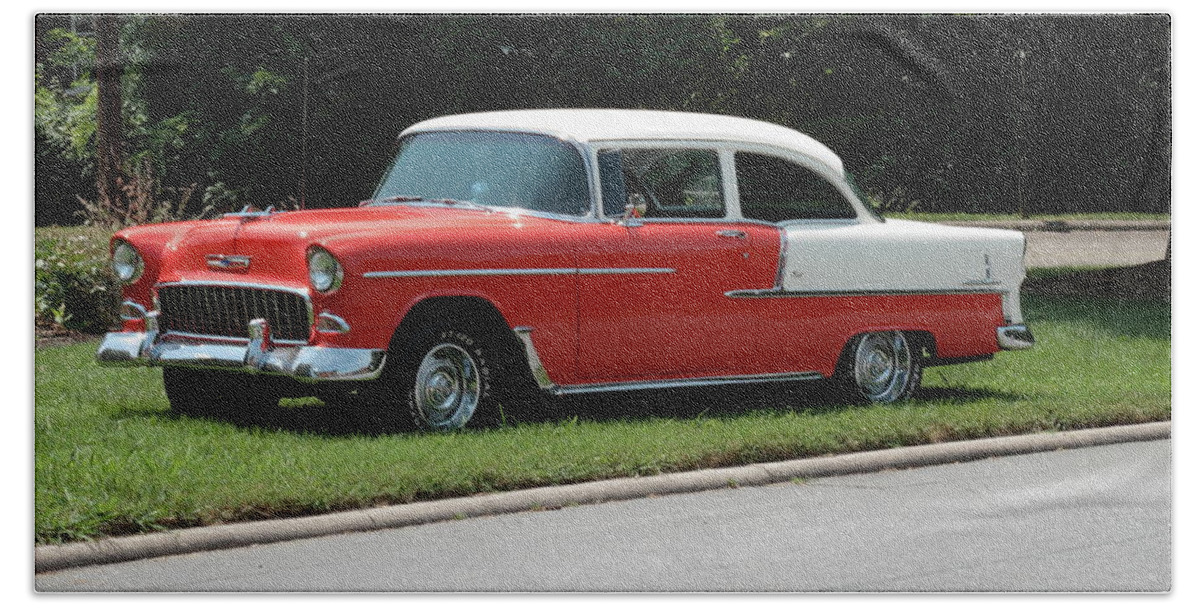 55 Bath Towel featuring the photograph 55 Chevy #1 by Frank Romeo