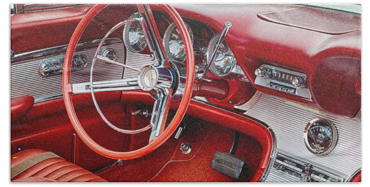 1962 Bath Towel featuring the photograph 62 Thunderbird Interior #1 by Jerry Fornarotto