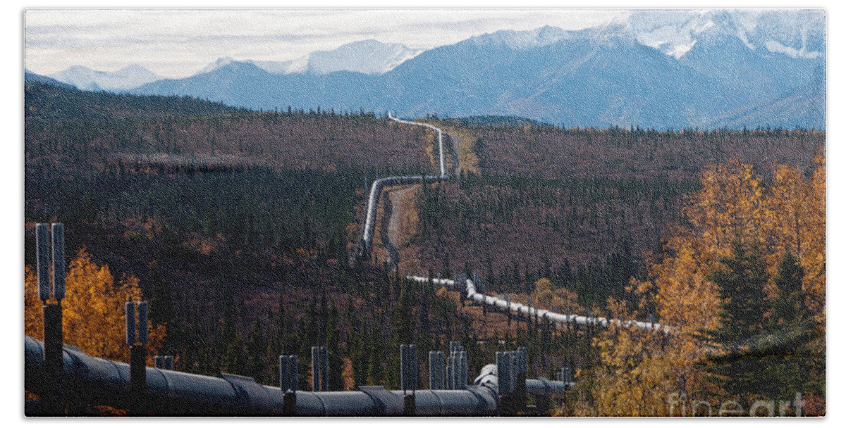 Nature Bath Towel featuring the photograph Alaska Oil Pipeline by Mark Newman