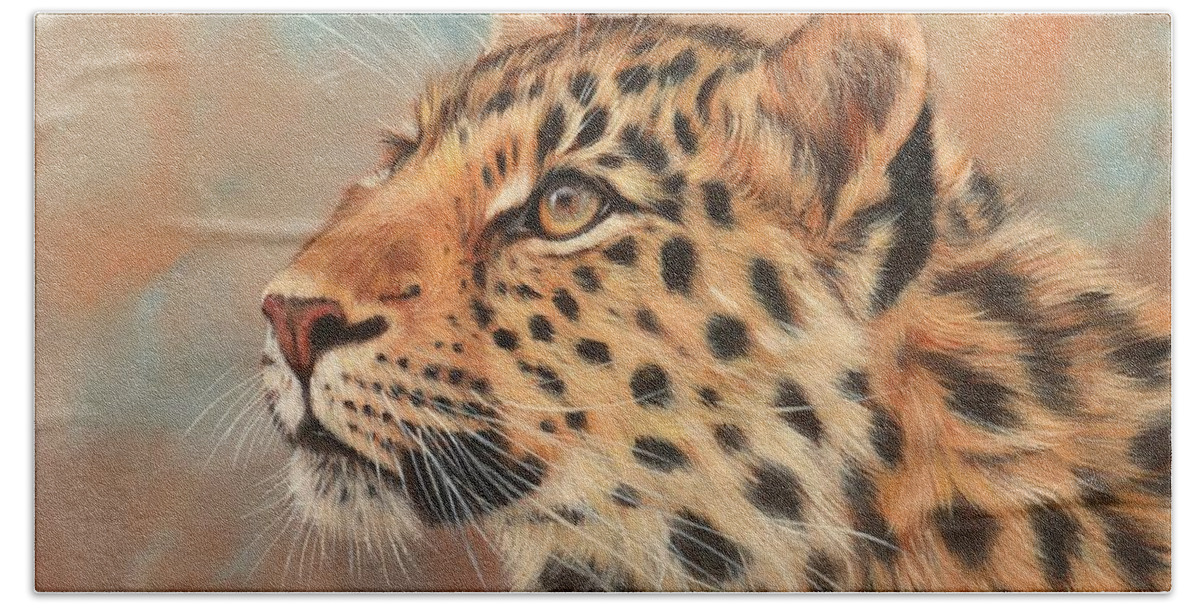 Leopard Hand Towel featuring the painting Amur Leopard #1 by David Stribbling