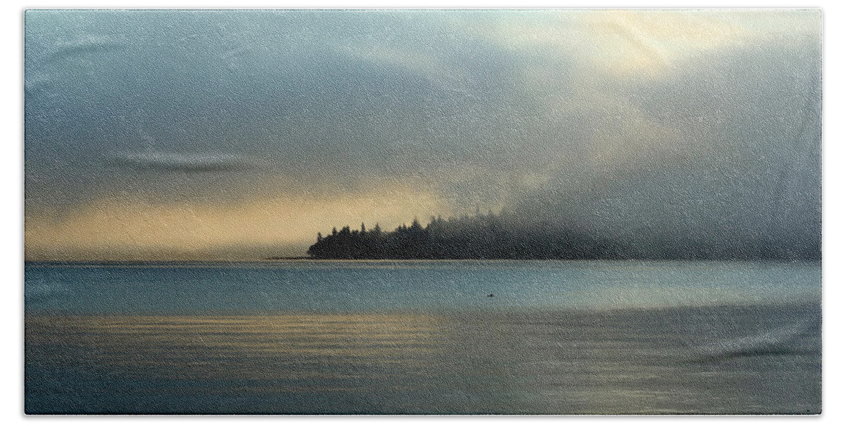 Sunrise Bath Towel featuring the photograph An Island in Fog by E Faithe Lester