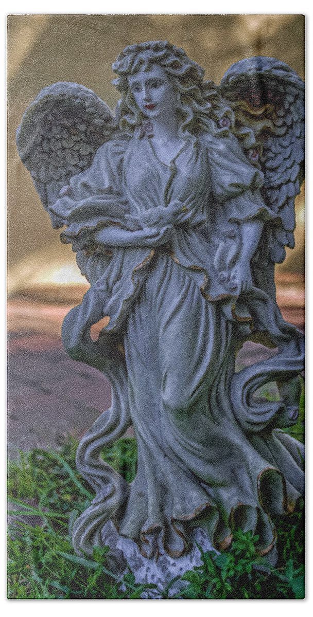 Grace Church Bath Towel featuring the photograph Angel with Bird #1 by Jerry Gammon