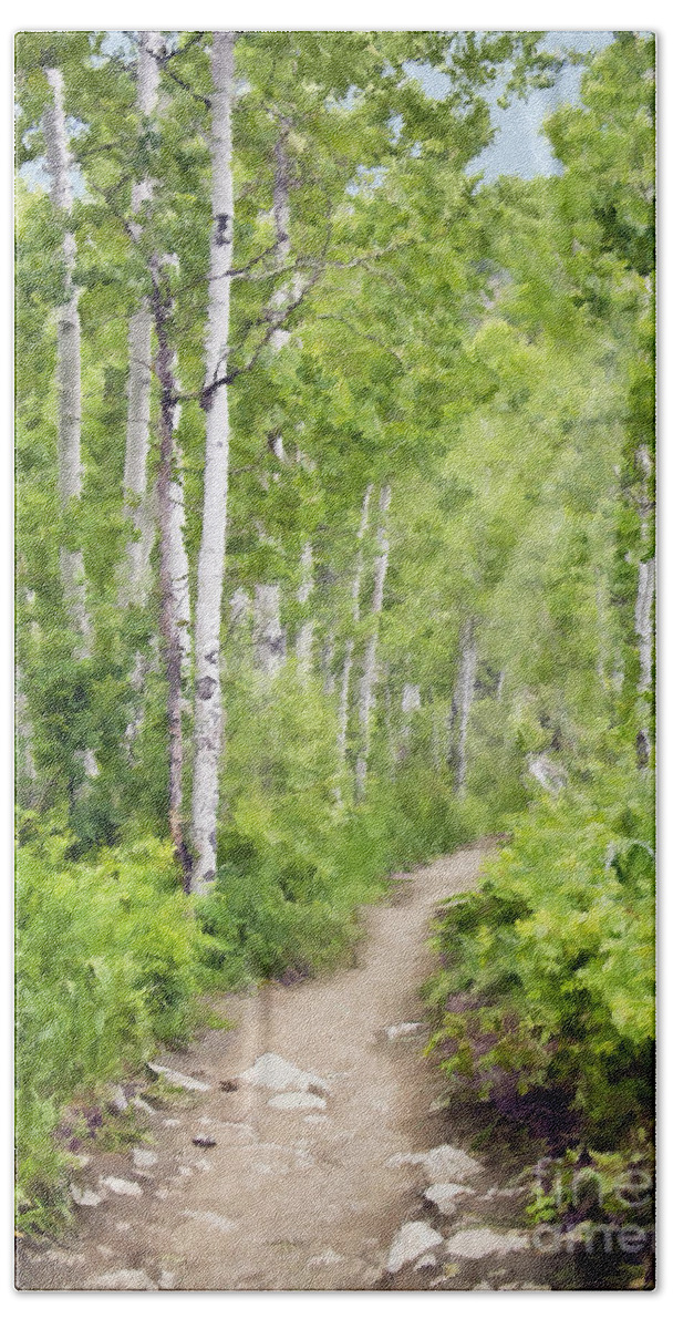 Aspen Hand Towel featuring the photograph Aspen Path Impasto #1 by Sharon Foster