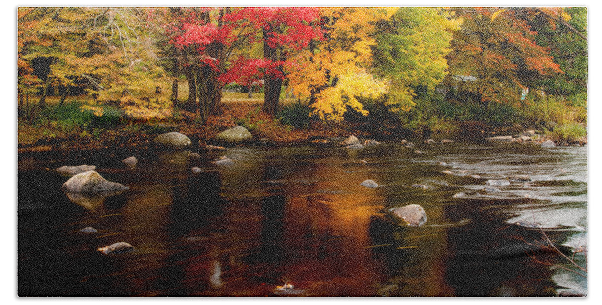 Autumn Foliage New England Hand Towel featuring the photograph Autumn Colors Reflected #1 by Jeff Folger