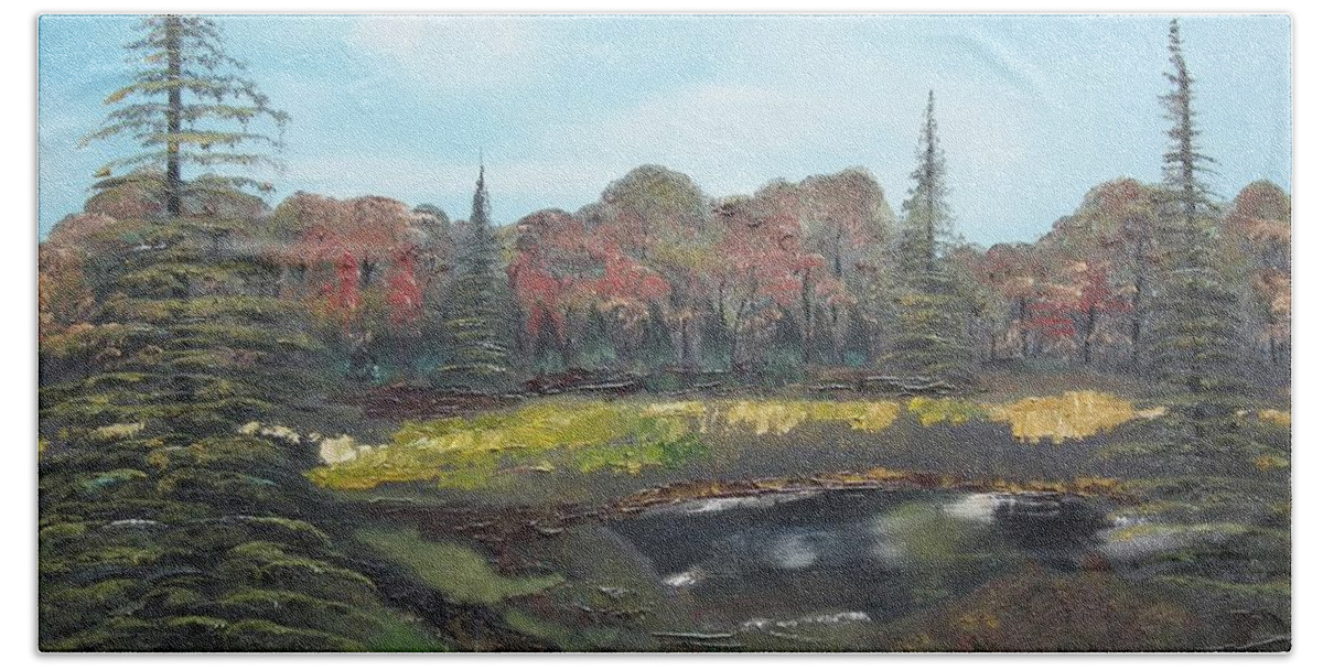 Landscape Bath Towel featuring the painting Autumn Landscape by Jan Dappen