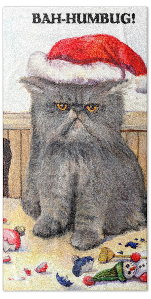 Cat Bath Towel featuring the painting Bah-humbug #1 by Donna Tucker