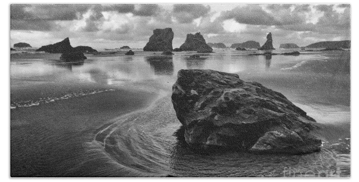 Bandon Bath Towel featuring the photograph Bandon By The Sea Monochrome 1 #1 by Bob Christopher