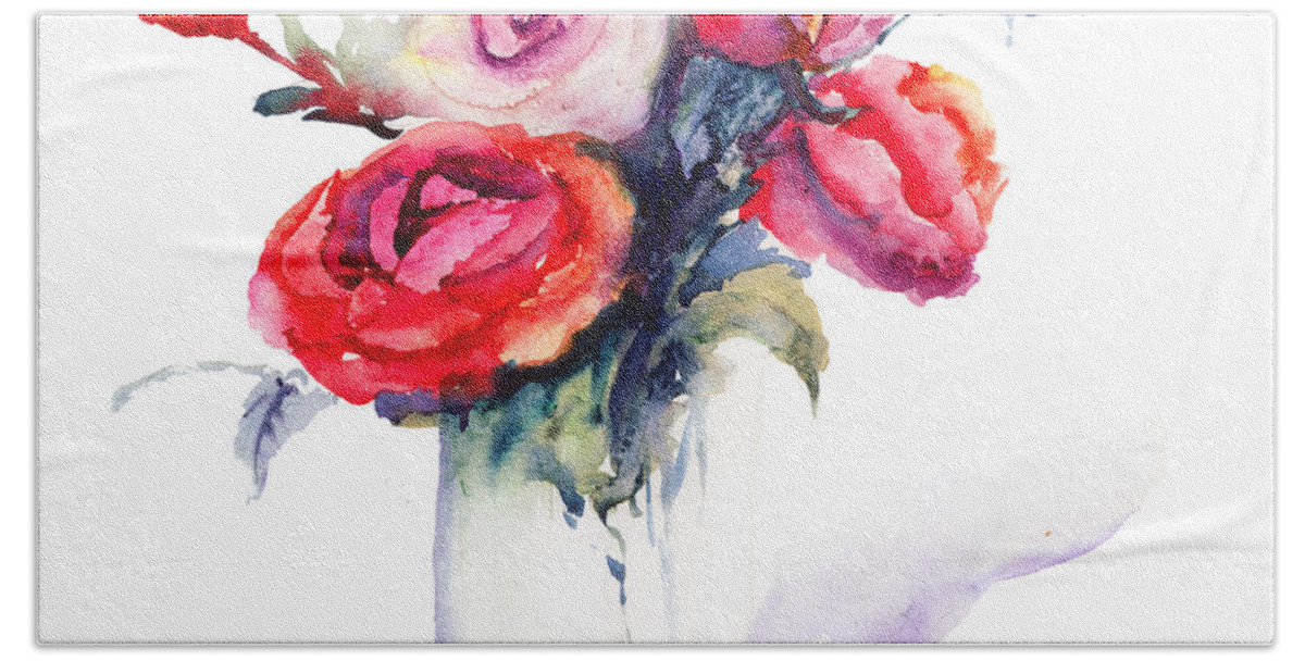 Abstract Bath Towel featuring the painting Beautiful Roses flowers #1 by Regina Jershova