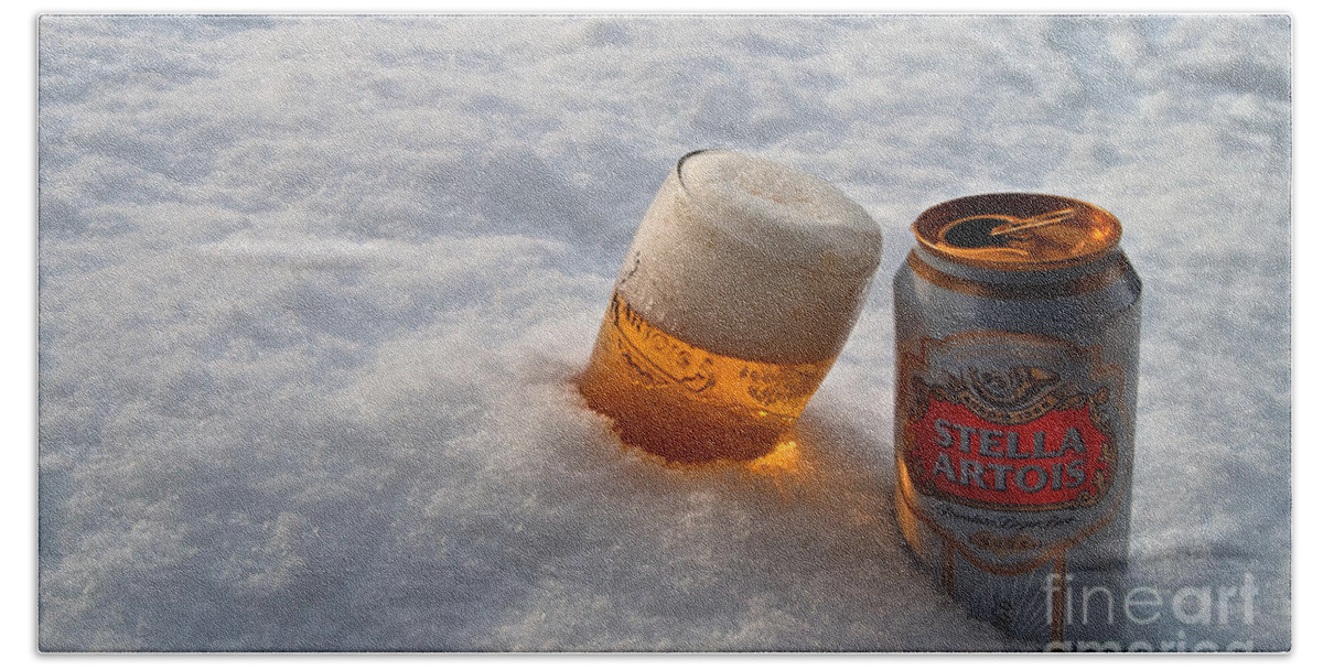 Christmas Hand Towel featuring the photograph Beer in the snow #1 by Rob Hawkins