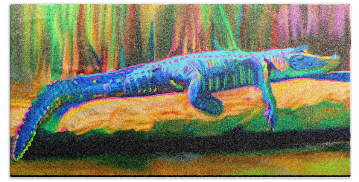 Gator Bath Towel featuring the painting Blue Alligator by Deborah Boyd