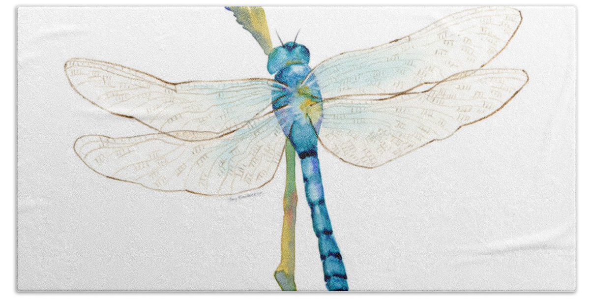 Blue Bath Sheet featuring the painting Blue Dragonfly by Amy Kirkpatrick