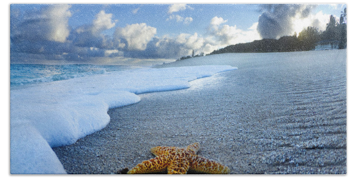 Surreal Hand Towel featuring the photograph Blue Foam Starfish by Sean Davey