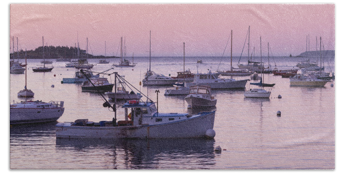 Photography Hand Towel featuring the photograph Boats In The Atlantic Ocean At Dawn #1 by Panoramic Images
