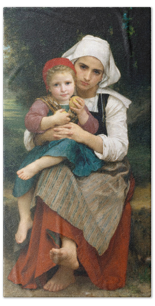 William-adolphe Bouguereau Bath Towel featuring the painting Breton Brother and Sister by William-Adolphe Bouguereau
