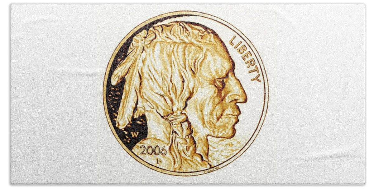 Coin Hand Towel featuring the drawing Buffalo Nickel #1 by Fred Larucci