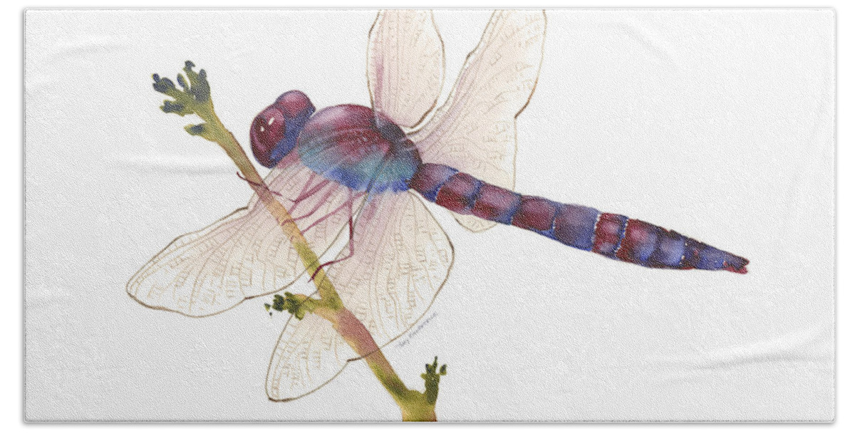Burgundy Hand Towel featuring the painting Burgundy Dragonfly by Amy Kirkpatrick
