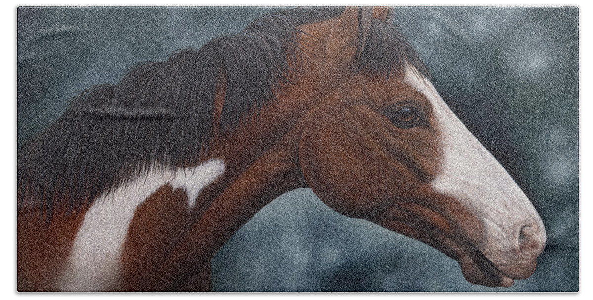 Horses Bath Towel featuring the painting Cara Blanca by Ricardo Chavez-Mendez