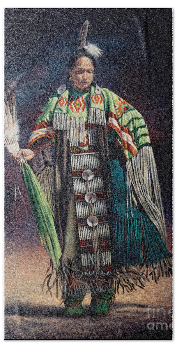 Native-american Bath Towel featuring the painting Ceremonial Rhythm by Ricardo Chavez-Mendez