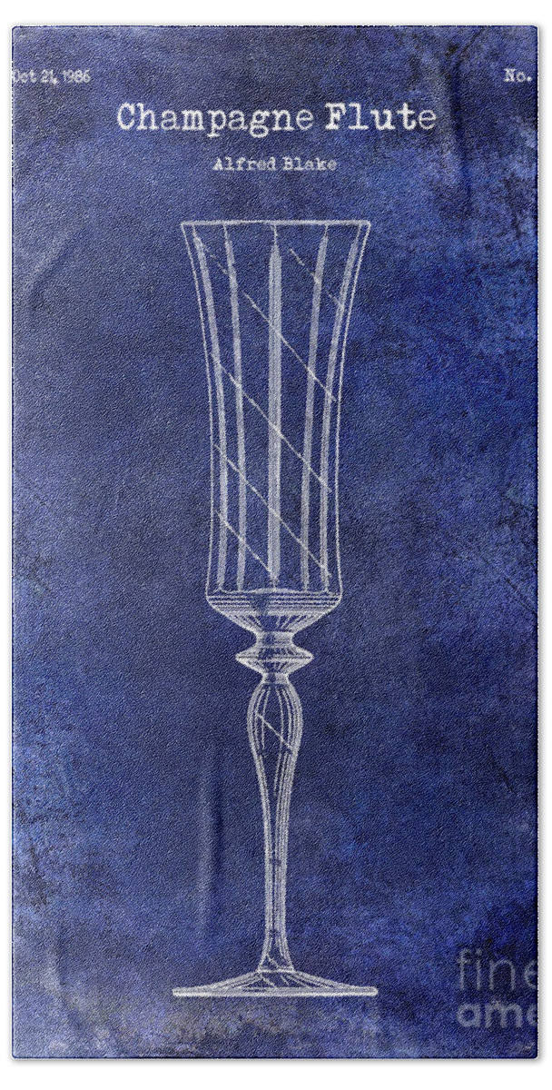 Champagne Patent Drawing Bath Towel featuring the photograph Champagne Flute Patent Drawing Blue #1 by Jon Neidert