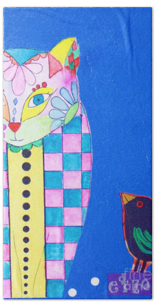  Hand Towel featuring the painting Checkered Cat #1 by Melinda Etzold