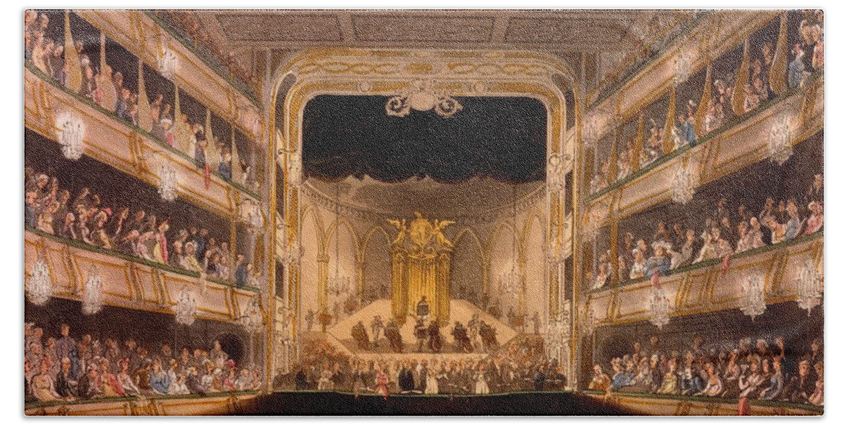 Covent Garden Bath Towel featuring the painting Covent Garden Theater by Pugin and Rowlandson