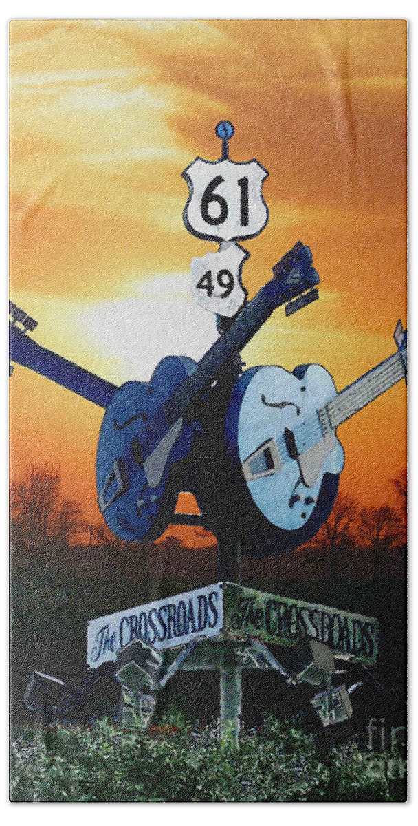 Blues Bath Towel featuring the digital art Crossroads Sunset Blues Highway 61 by Lizi Beard-Ward