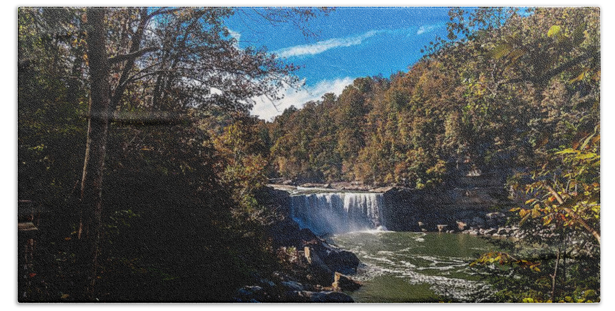 Landscape Hand Towel featuring the photograph Cumberland Falls two #1 by Ken Frischkorn