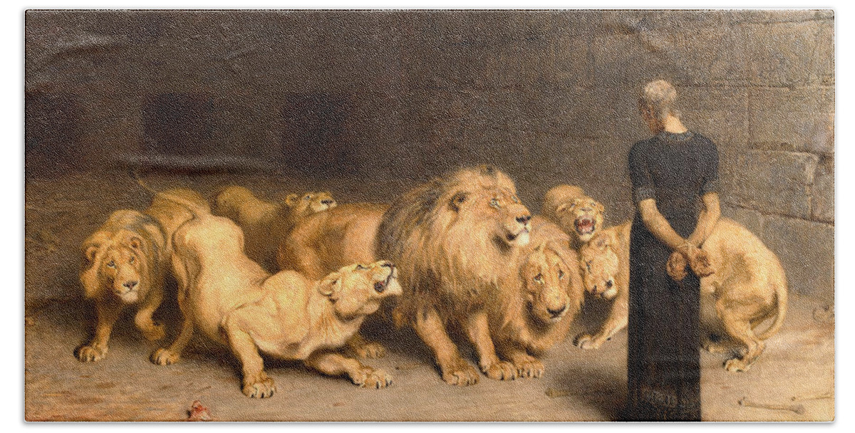 Daniel Hand Towel featuring the Daniel in the Lions' Den by Briton Riviere