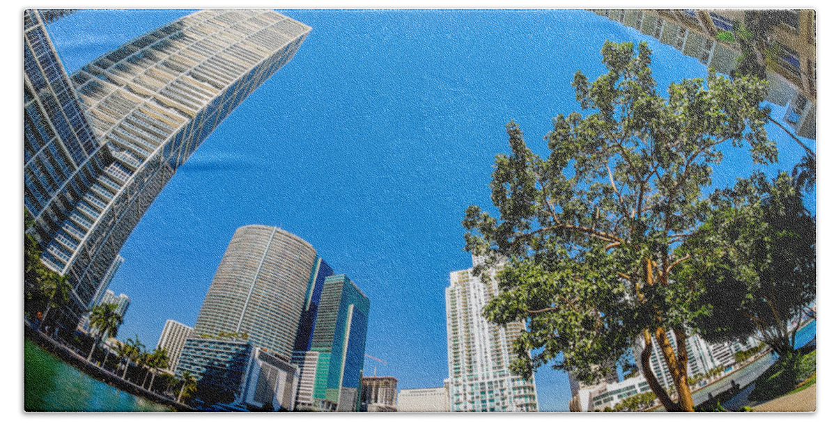 Architecture Hand Towel featuring the photograph Downtown Miami Fisheye by Raul Rodriguez