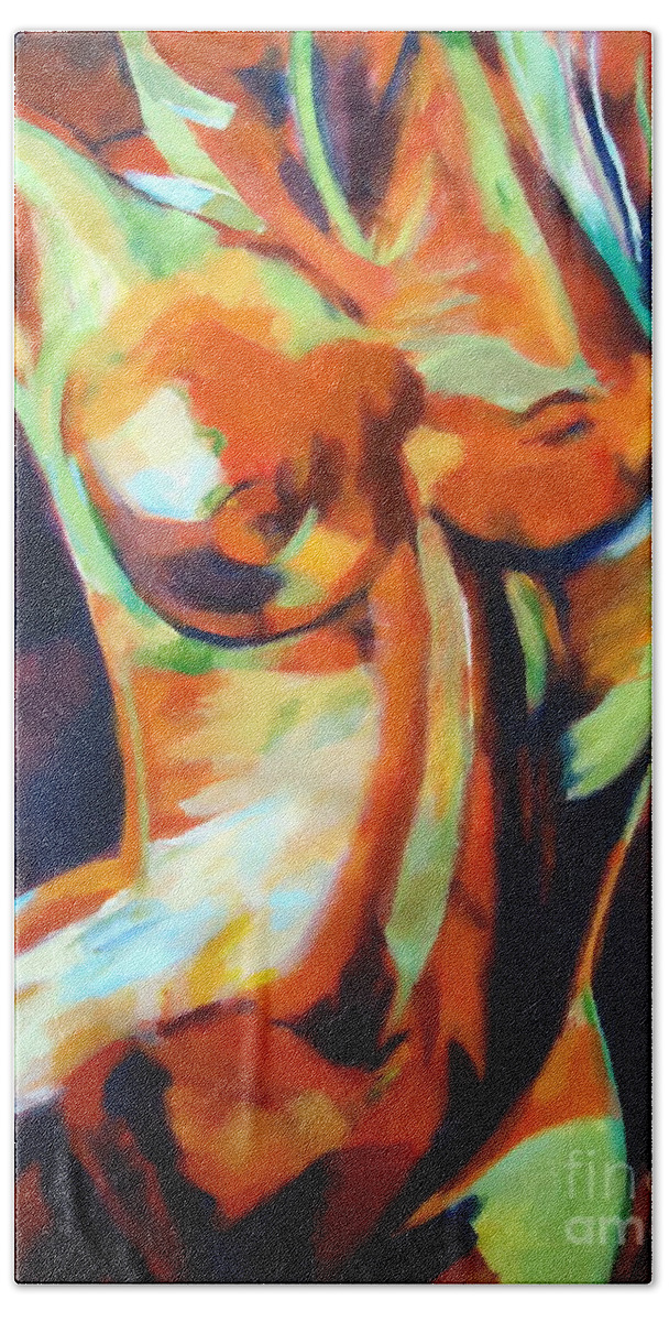 Nude Figures Hand Towel featuring the painting Exhilaration by Helena Wierzbicki