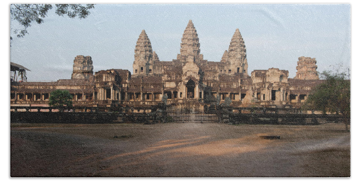 Photography Hand Towel featuring the photograph Facade Of A Temple, Angkor Wat, Angkor #1 by Panoramic Images
