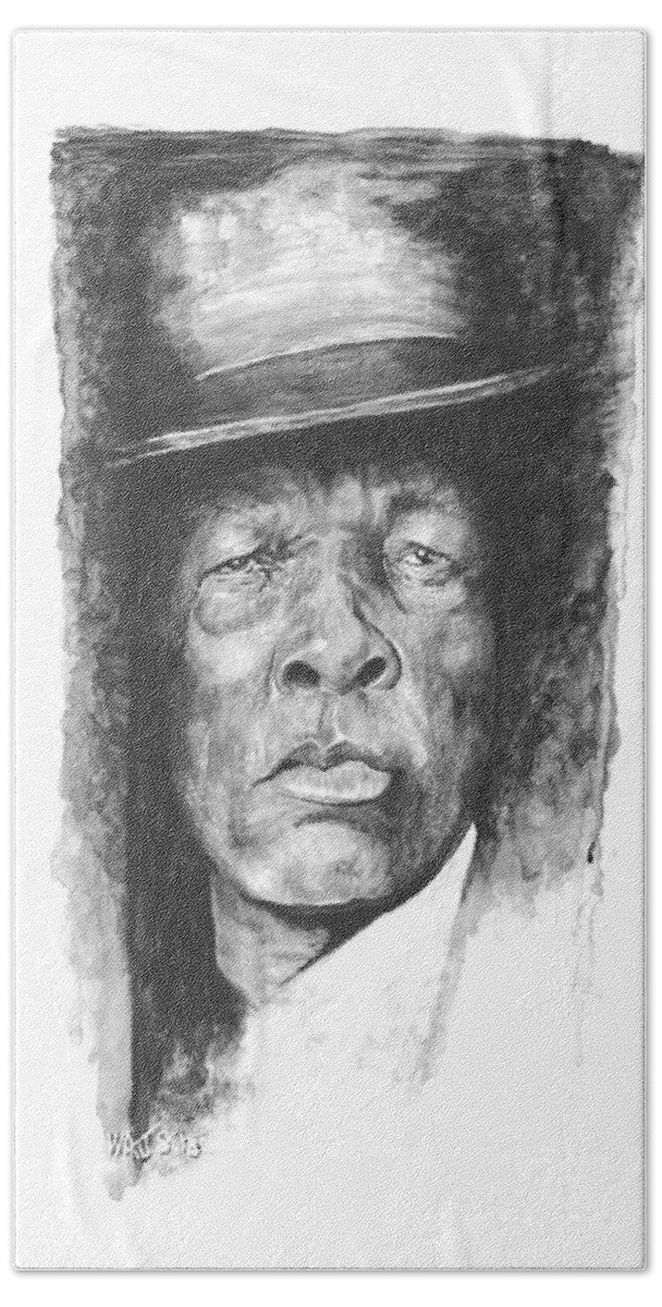 John Lee Hooker Hand Towel featuring the painting Face of the Blues - John Lee Hooker by William Walts