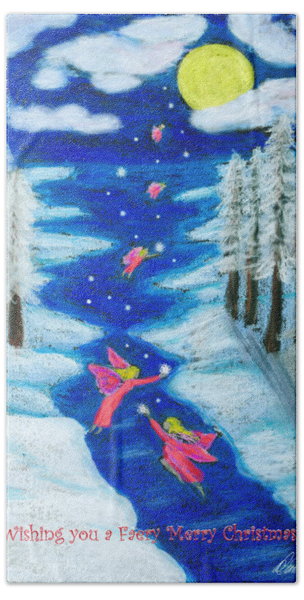 Faery Bath Towel featuring the pastel Faery Merry Christmas by Diana Haronis