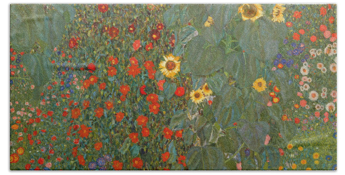 Klimt Hand Towel featuring the painting Farm Garden with Sunflowers by Gustav Klimt