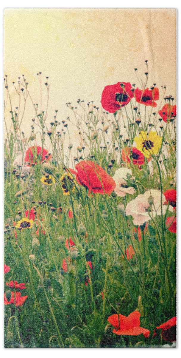 Flower Bath Towel featuring the photograph Field of Poppy's by Spikey Mouse Photography