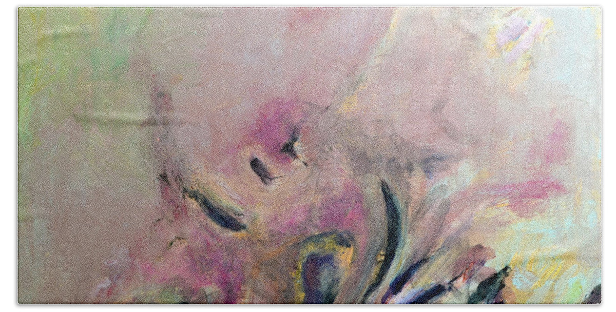 Abstract Bath Towel featuring the painting Flesh And Bones #1 by Diane montana Jansson