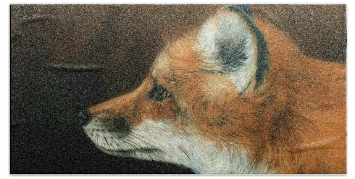 Fox Hand Towel featuring the painting Fox #2 by David Stribbling