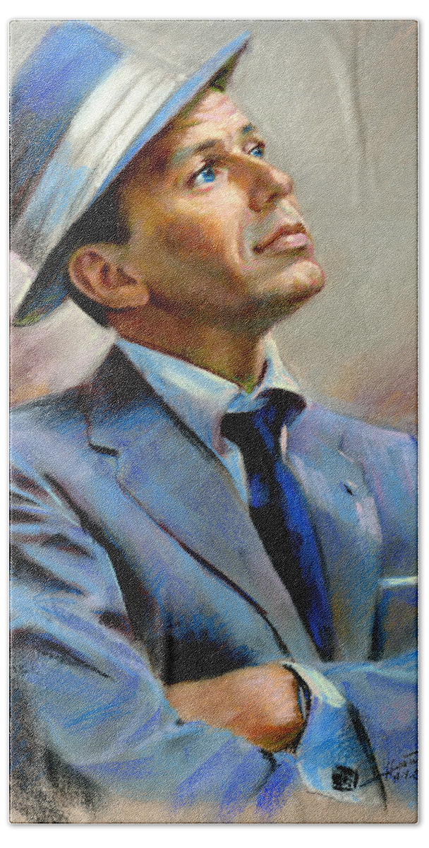 Francis Frank Sinatra Bath Sheet featuring the pastel Frank Sinatra by Ylli Haruni