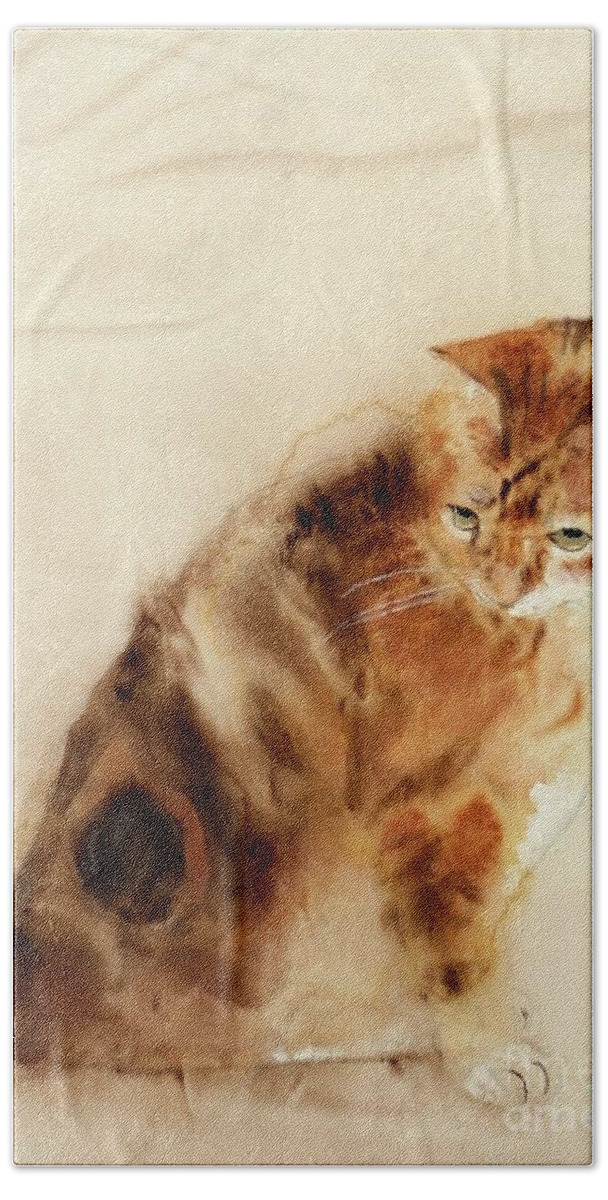 Cat Bath Towel featuring the painting George #1 by Hazel Millington