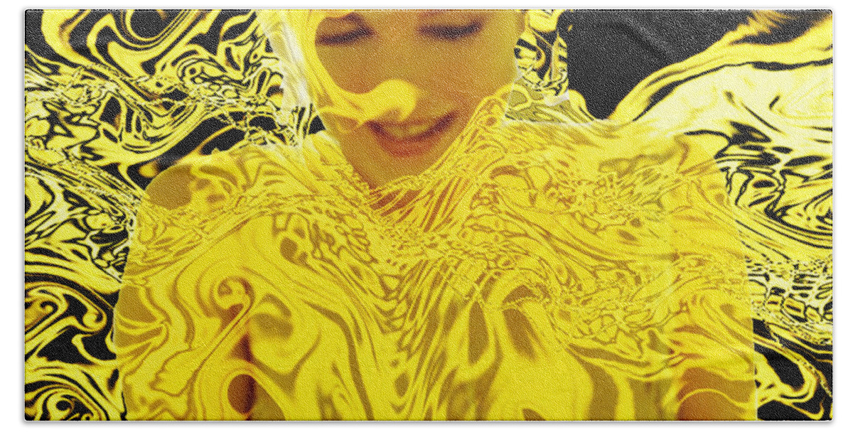 Golden Goddess Bath Towel featuring the digital art Golden Goddess by Seth Weaver